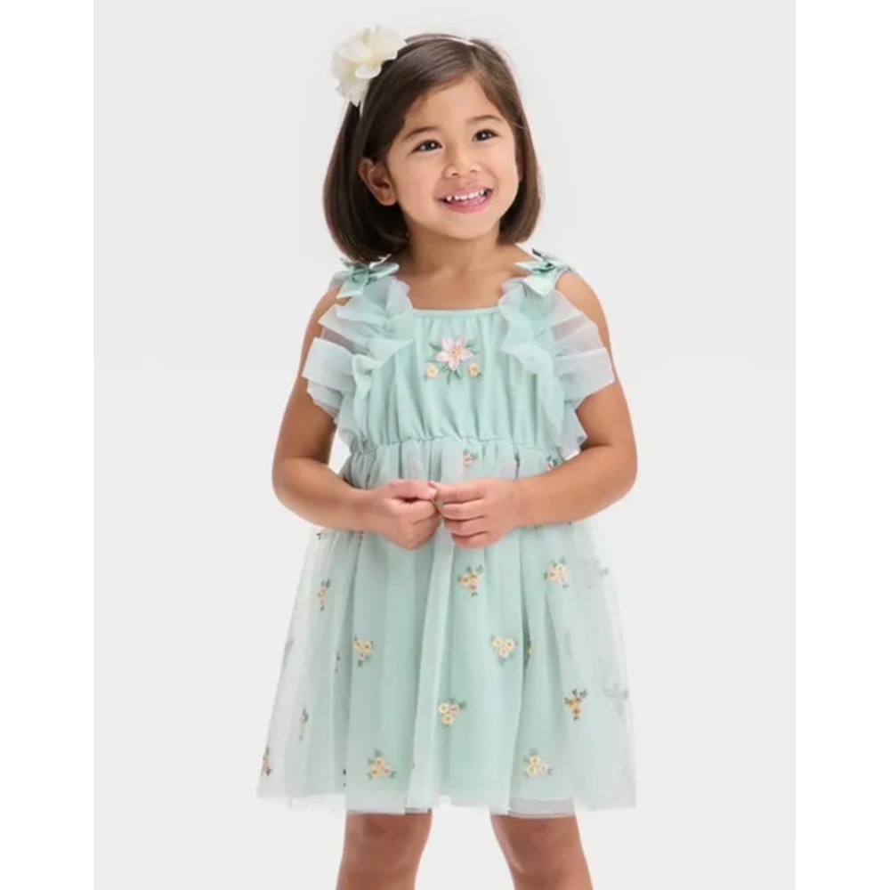 Audrey Camille Girls Mint Green Floral Embroidered Tulle Party Dress 2T